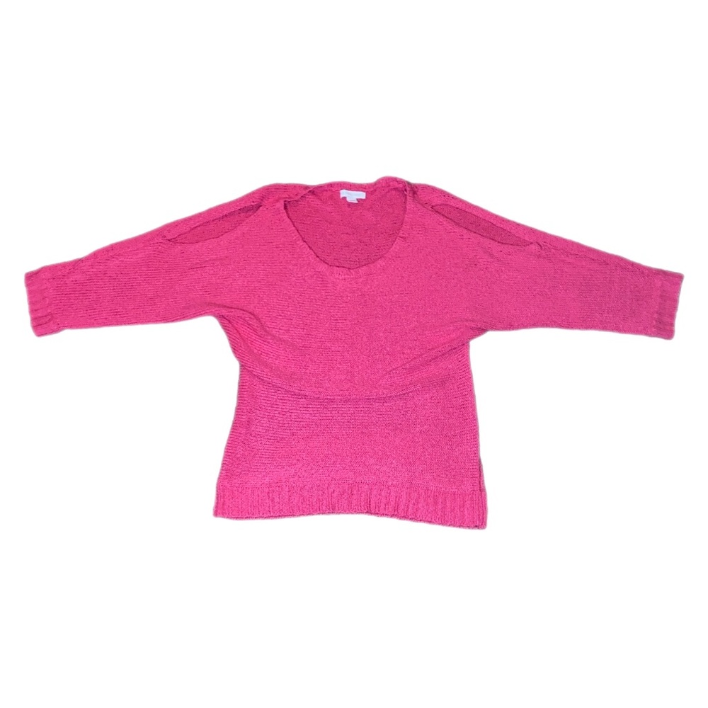 Quarter Sleeve Mix Pointelle Pullover with Open Shoulders